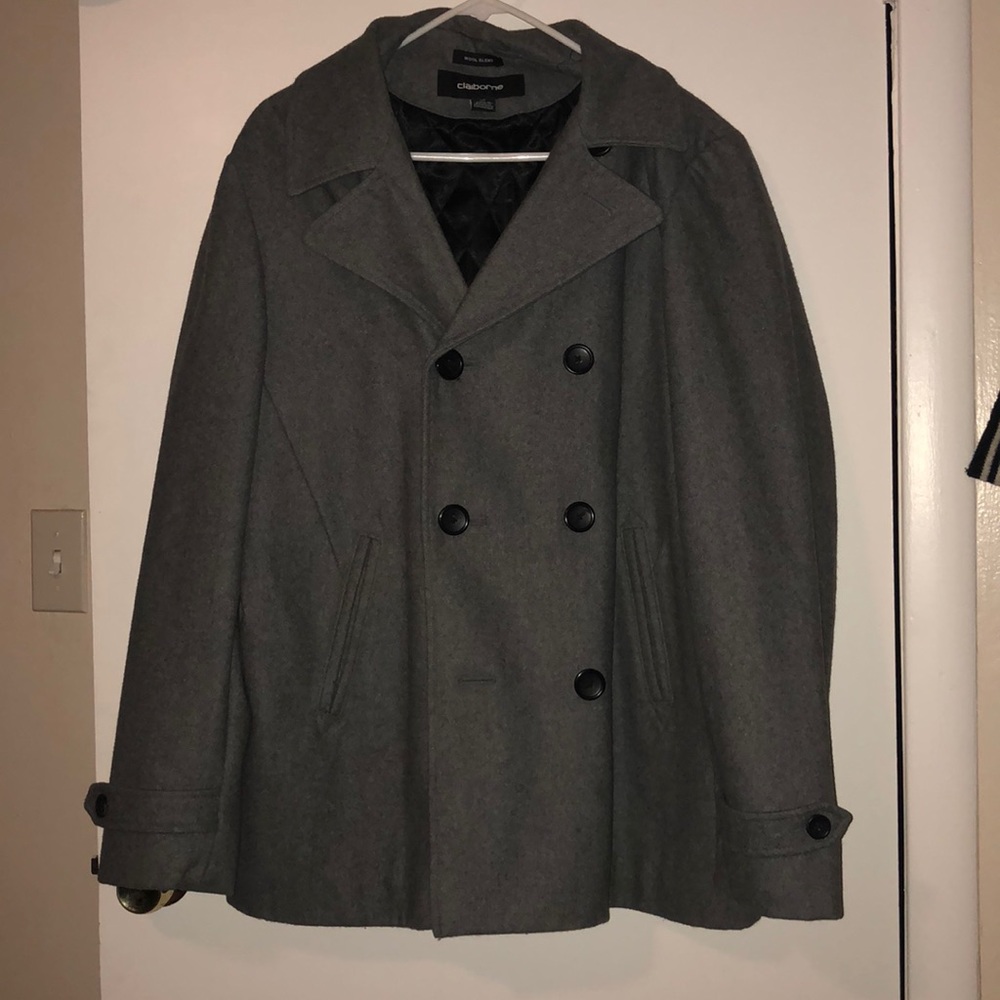 Gray wool blend men’s peacoat